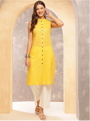 ANOUK Women Striped Straight Kurta(Yellow)