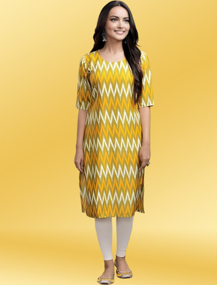 Maheshvi Women Printed A-line Kurta(Yellow, White, Green)
