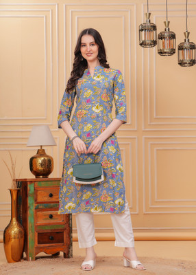 Kirnya Women Printed A-line Kurta(Multicolor)