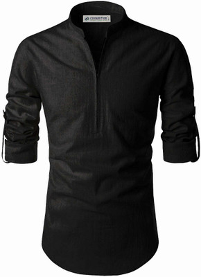 CROWNTAIL Men Solid A-line Kurta(Black)