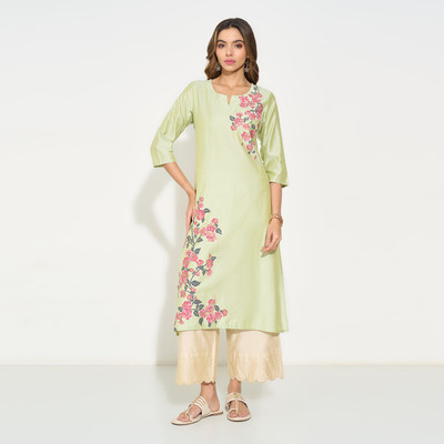 Rangmanch by Pantaloons Women Printed A-line Kurta(Green)