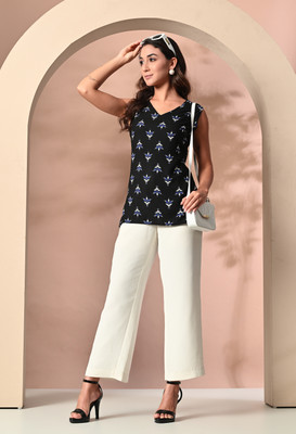 Annsh Apparel Women Printed Straight Kurta(Black)