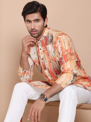 Jompers Men Printed Straight Kurta(Orange)