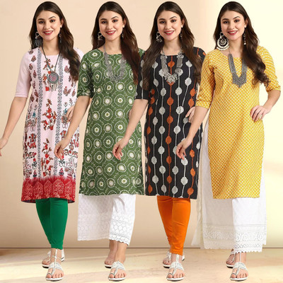 1 Stop Fashion Women Printed Straight Kurta(Multicolor)
