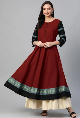 YOVA STYLE Women Printed Anarkali Kurta(Maroon)