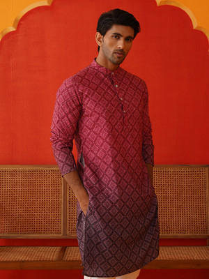 Jompers Men Printed Straight Kurta(Maroon)