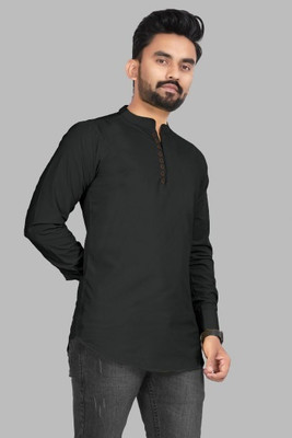 NIKOLA ENTERPRISES Men Printed Straight Kurta(Black)