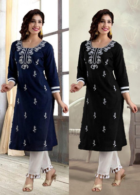 SISTO Women Chikan Embroidery A-line Kurta(Multicolor)