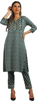 ya fashion Women Printed Straight Kurta(Green)