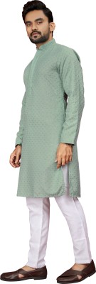 LeipZig Men Solid Straight Kurta(Light Green)