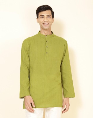 Fabindia Men Printed Straight Kurta(Green)