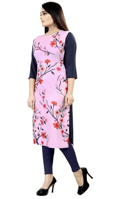 Hiral Creation Women Colorblock Straight Kurta(Pink, Blue)