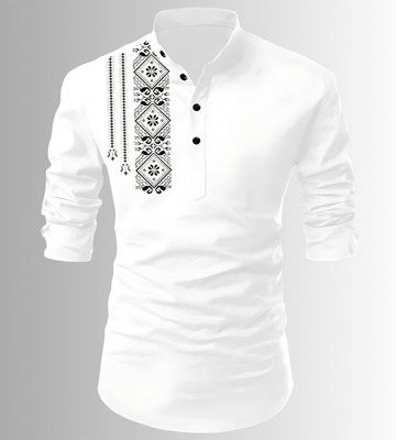 LIRMO Men Printed Straight Kurta(White)