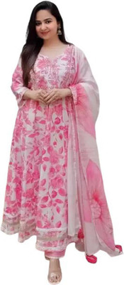 FT Textile Women Embellished, Floral Print Anarkali Kurta(Pink)