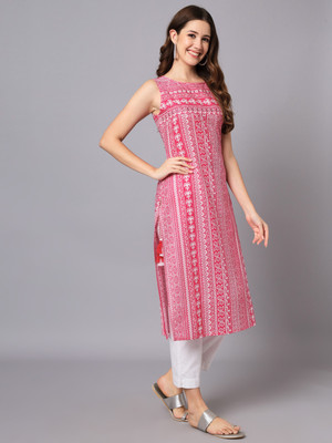 HouseOfCommon Women Printed Straight Kurta(Pink)