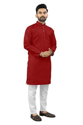 Shree Dutt Creation Men Solid Straight Kurta(Red)
