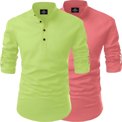 Fashion Marts Men Solid Straight Kurta(Light Green, Multicolor)