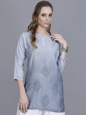 SHREE SHYAM FEBRIC Women Chikan Embroidery Straight Kurta(Grey)