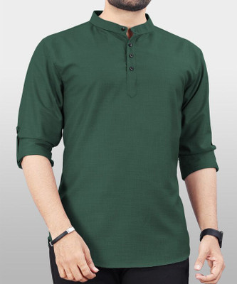 OmakarENT Men Printed Straight Kurta(Green)