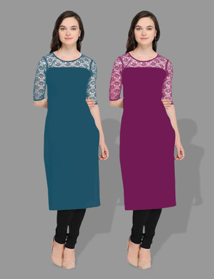 maaheshvi Women Self Design Straight Kurta(Blue)