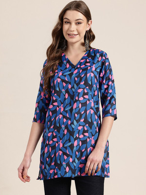 HERE&NOW Women Printed Straight Kurta(Blue)