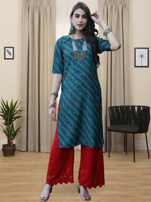 1 Stop Fashion Women Printed A-line Kurta(Blue)