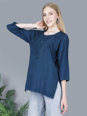 NAZAQAT ETHNIC INDIA Women Embroidered Straight Kurta(Blue)