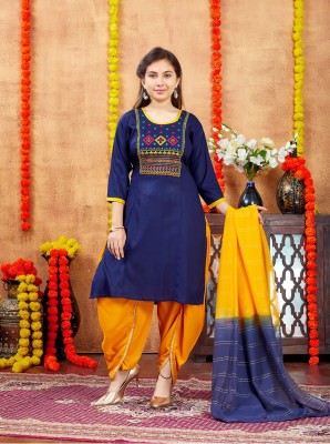 SANGARIA Girls Embroidered Straight Kurta(Dark Blue)