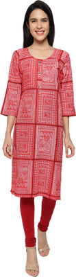 KB CREATION Women Printed Straight Kurta(Red)