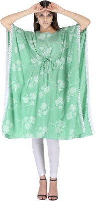 Made In Desi Women Floral Print Kaftan Kurta(Light Green)