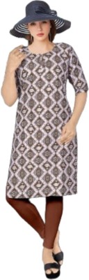 Vikram Women Geometric Print A-line Kurta(Brown)