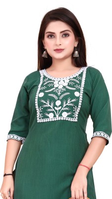 Vishwa Collection Mall Women Embroidered A-line Kurta(Green)