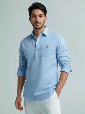 Vashuqi Men Solid A-line Kurta(Light Blue)