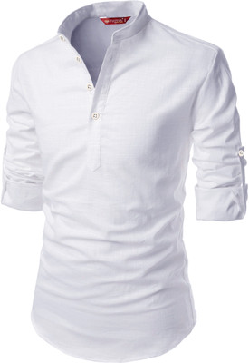 Yugnik Men Solid A-line Kurta(White)