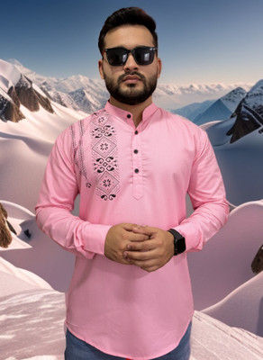 SHAJARA Men Printed Straight Kurta(Pink)