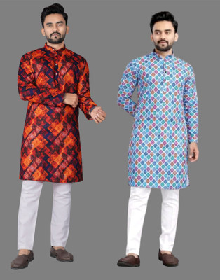 DHASU TRENDZ Men Printed Straight Kurta(Multicolor)
