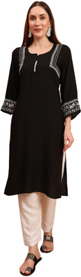 chikankaarigari Women Chikan Embroidery Ethnic Dress Kurta(Black)