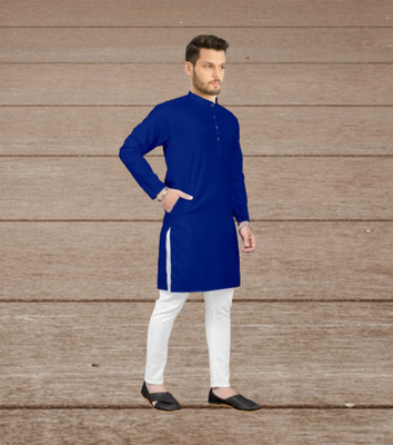 Shree Dutt Creation Men Solid Straight Kurta(Blue)