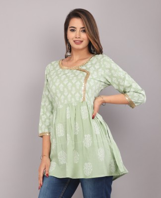 JAMTEXTILE Casual Printed Women Light Green Top