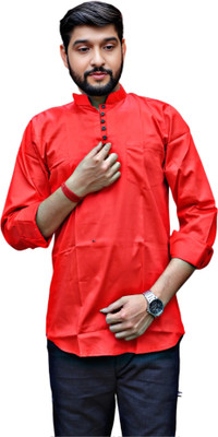 GOURI COLLECTIONS Men Solid Straight Kurta(Red)