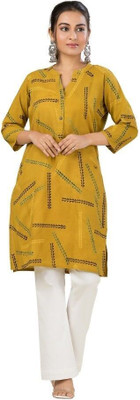 Crazy Needle Women Geometric Print Straight Kurta(Yellow)