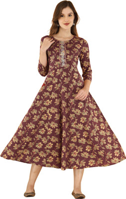 Aj Art Women Printed Anarkali Kurta(Maroon)