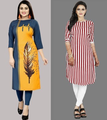 tanvi creation Women Striped Straight Kurta(Red, Yellow)