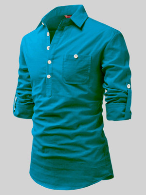 FireFish Men Solid A-line Kurta(Dark Green)