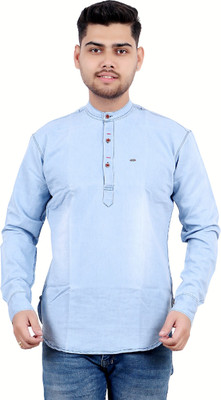 M'COT F-999 Men Washed Straight Kurta(Light Blue)