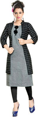HouseOfCommon Women Printed Straight Kurta(Black, Grey)