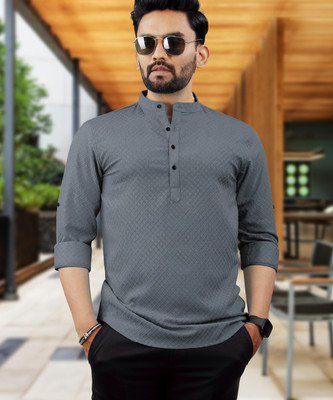 VeBNoR Men Self Design Straight Kurta(Grey)