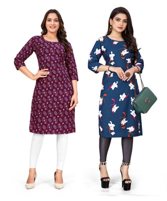 shilpa synthetic Women Printed Straight Kurta(Multicolor)