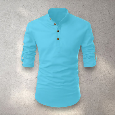 Svatantra Men Solid Straight Kurta(Light Blue)