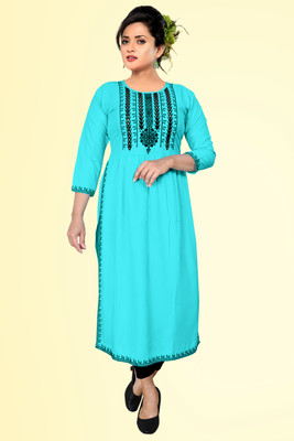 Haya Women Embroidered Straight Kurta(Light Blue)